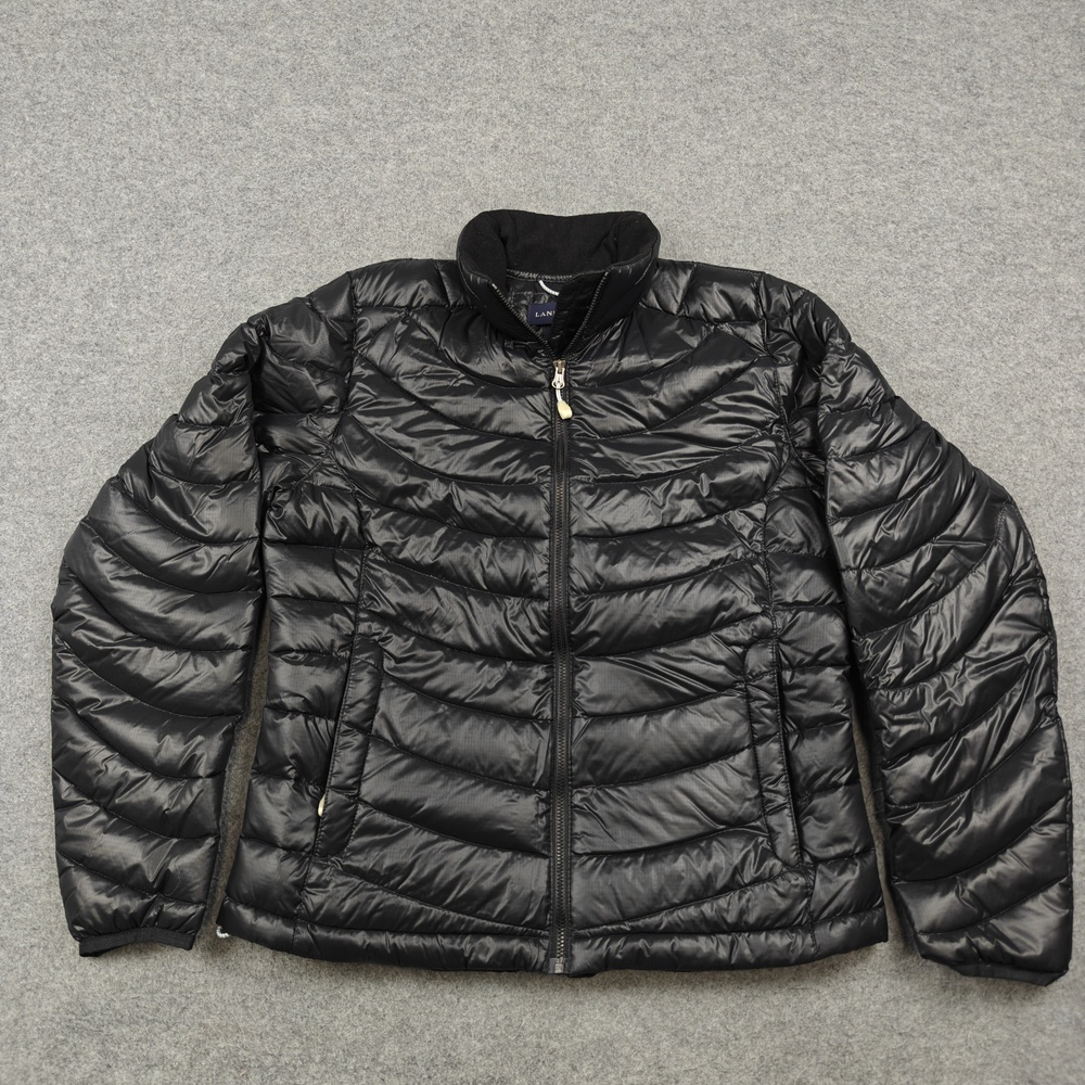 Lands' End Jacket Womens XS Black Puffer Quilted Insulated Full Zip Short